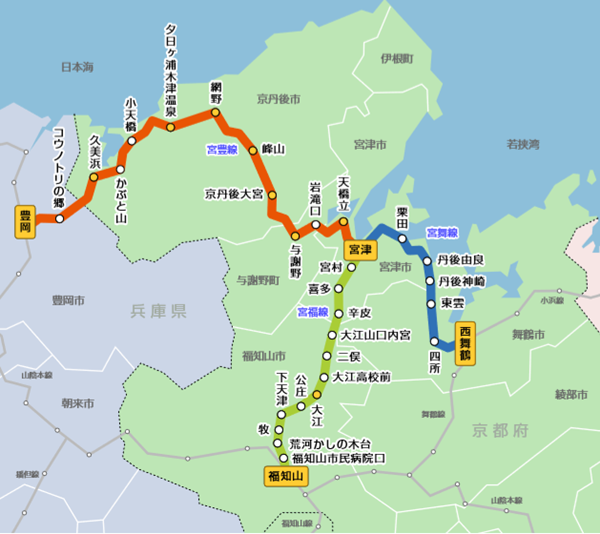 京都丹後鉄道「海の京都、天橋立・伊根フリーパス」の乗り放題区間図