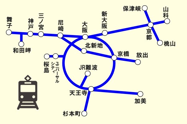 大阪楽遊パス向け、JR乗り放題「京阪神エリアパス」の有効範囲