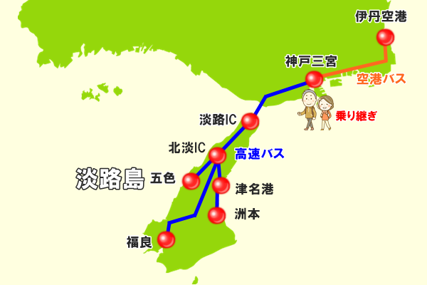 伊丹空港～淡路島の空港バス、高速バス乗り継ぎ割引乗車券