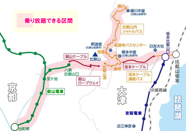 「比叡山フリーパス」の乗り放題範囲