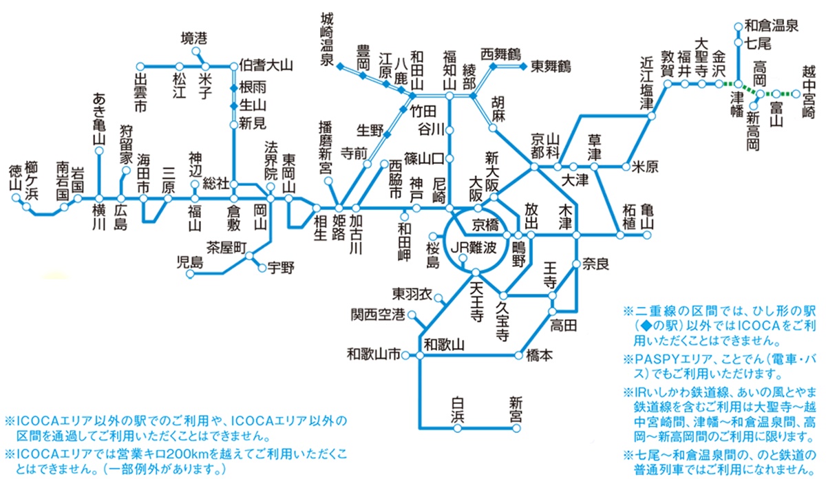 JR西日本ICOCA利用回数ポイントの対象路線、区間