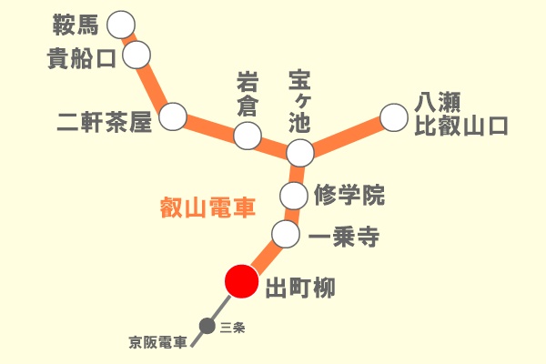 叡山電車のラーメン付き1日乗車券「京都一乗寺らーめん切符」の乗り放題範囲