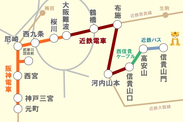 神戸方面から信貴山へお得にアクセスできる阪神電車「信貴山寅年〈福招き〉きっぷ」の有効区間