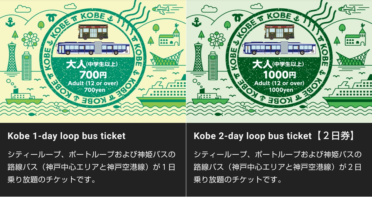 神戸観光向けシティーループとポートループが乗り放題の「神戸ループバスチケット」の内容、値段、発売期間、購入方法