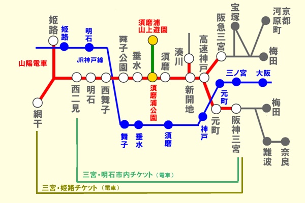 須磨浦山上遊園へのロープウェイ・カーレーターにお得に乗れる山陽電車の1日乗車券