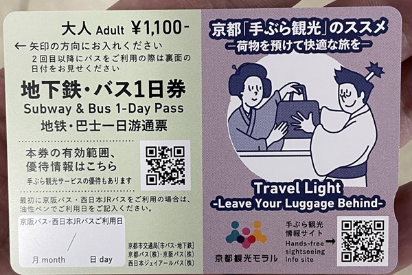 京都乗り放題「地下鉄・バス１日券」の範囲、値段、発売期間、購入方法
