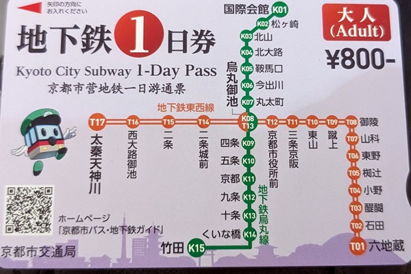 京都の地下鉄が乗り放題「地下鉄一日券」の範囲、値段、購入方法