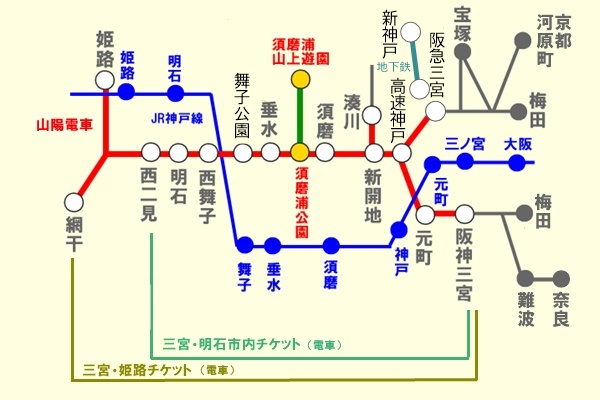 山陽電車1日乗車券「三宮・姫路１dayチケット」「三宮・明石市内1dayチケット」乗り放題範囲