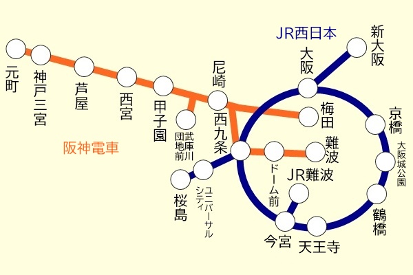 「阪神・JR西日本 おでかけ1dayパス」の乗り放題範囲