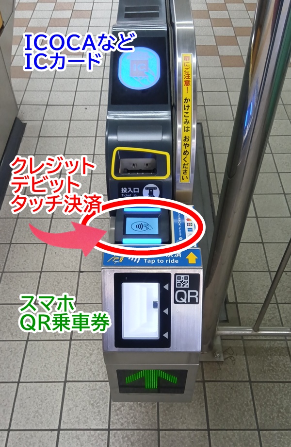 クレジットカード、デビットカードのタッチ決済での乗り方（改札機）