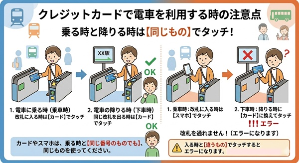 クレジットカードのタッチ決済乗車する場合の注意点
